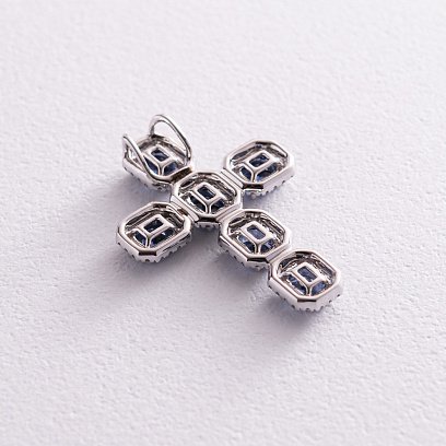 Золотой крестик с бриллиантами и сапфирами пб0270nl №3