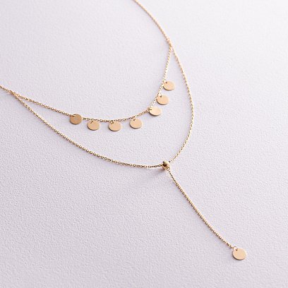 Двойное колье - галстук "Монетки" в желтом золоте кол02285