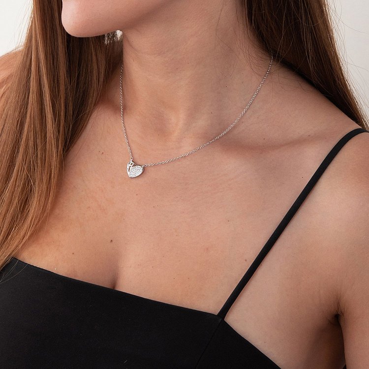 Серебряное колье "Сердечко" с фианитами 181181 от ювелирного магазина Оникс - 2