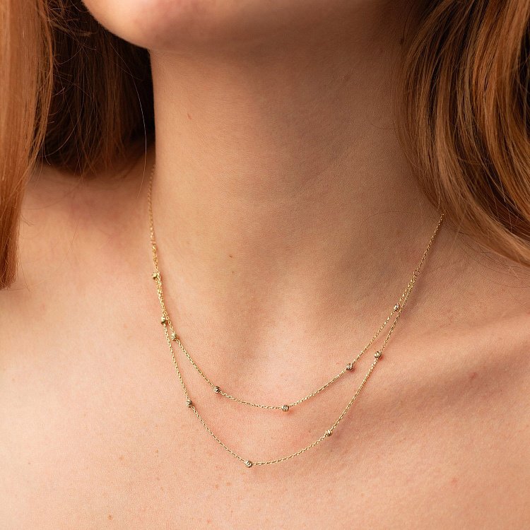 Подвійне кольє "Кульки" у жовтому золоті кол02453 від ювелірного магазину Онікс - 1