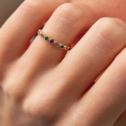 Каблучка з різнокольоровими фіанітами (жовто золото) к07196 №5