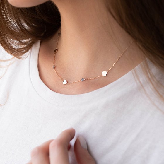 Золотое колье с сердечками кол01404 №3