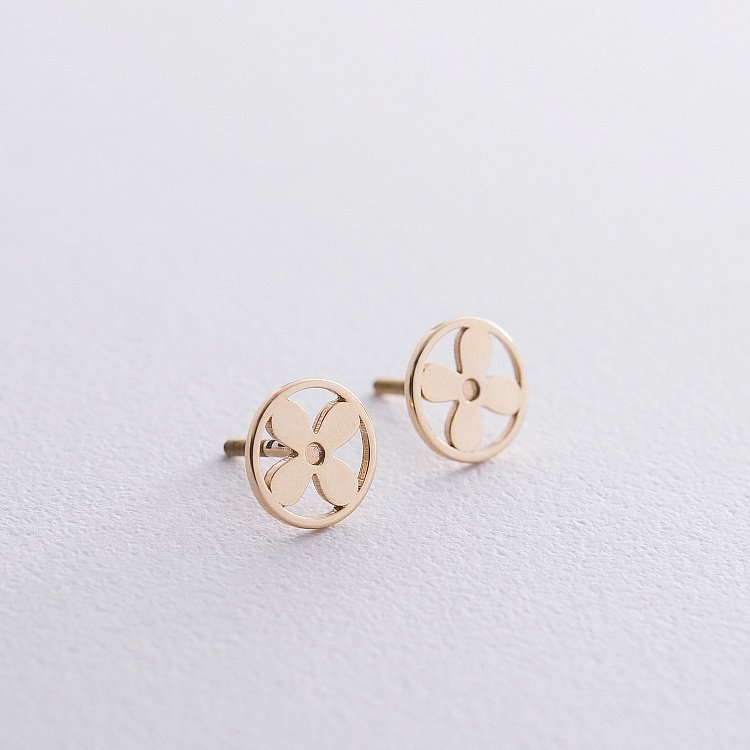 Золотые серьги - пусеты "Клевер" с06453 от ювелирного магазина Оникс