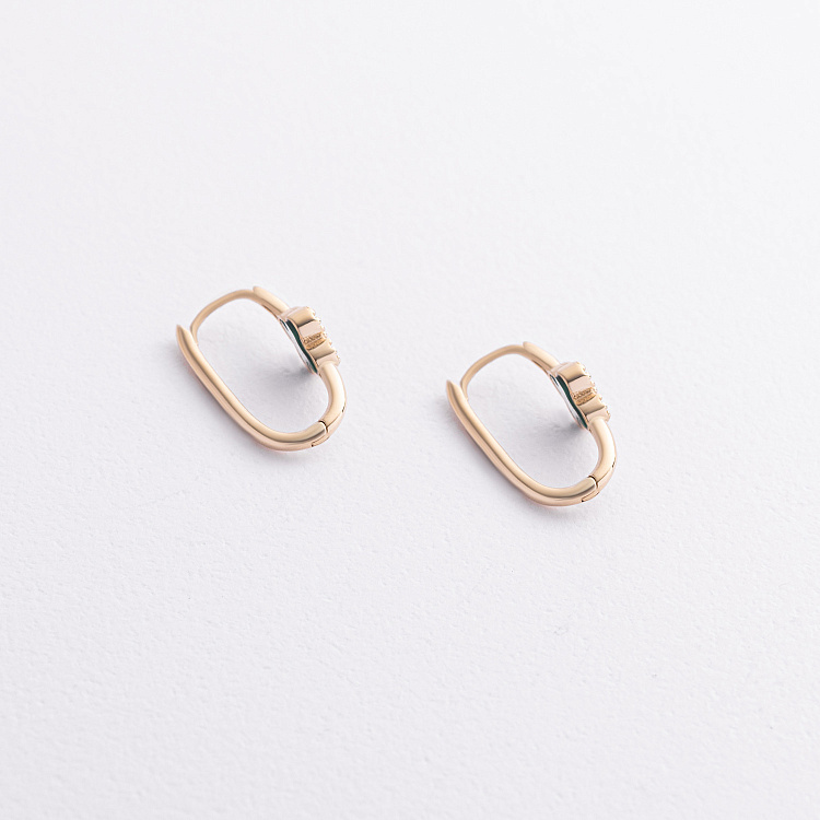 Сережки "Конюшина" з малахітом (жовте золото) с09414 від ювелірного магазину Онікс - 1