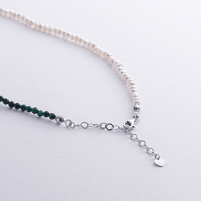 Серебряное колье "Жемчужинки и малахит" 181285 №7