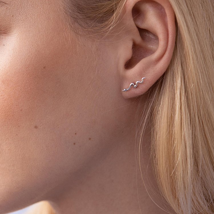 Срібні сережки - пусети "Змії" 123198 від ювелірного магазину Онікс - 4