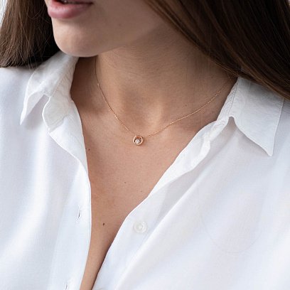 Колье с одним фианитом в красном золоте кол01145 №3