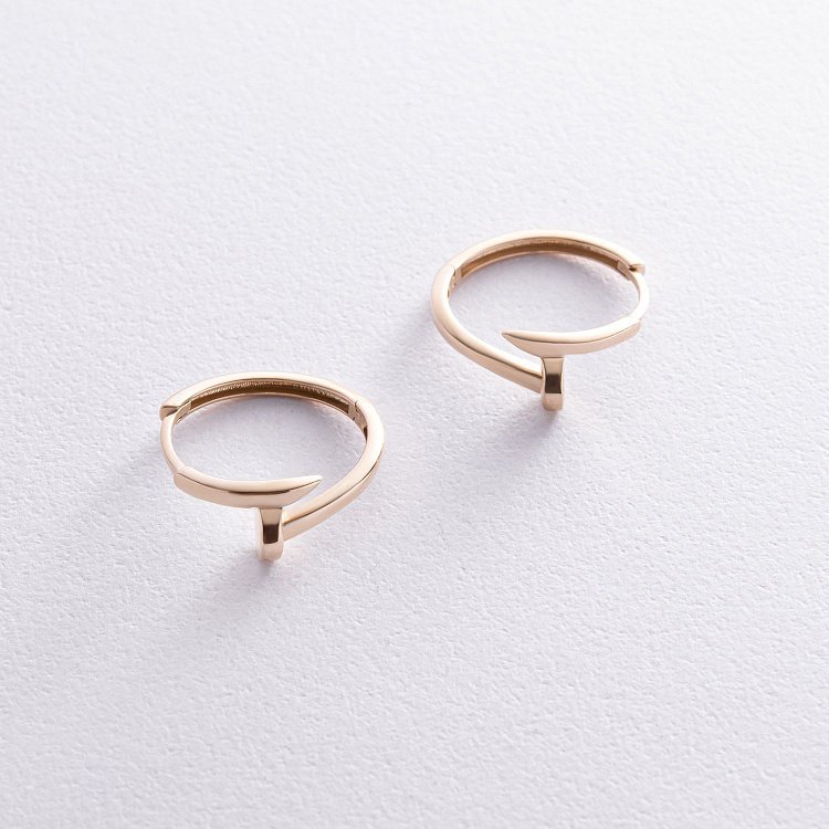 Сережки - кільця "Цвях" у жовтому золоті с08340 від ювелірного магазину Онікс - 4