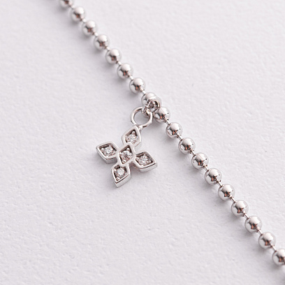 Срібний браслет "Конюшина" на ногу (фіаніти) 141802 №2