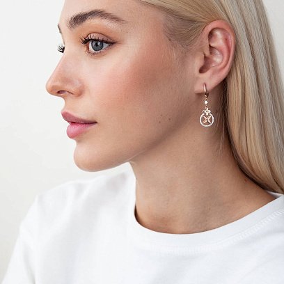 Золотые серьги "Клевер" с фианитами с04816 №2