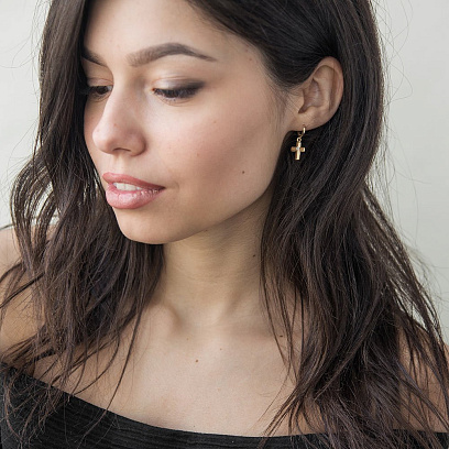 Золотые серьги "Крестики" (фианиты) с04416 №3