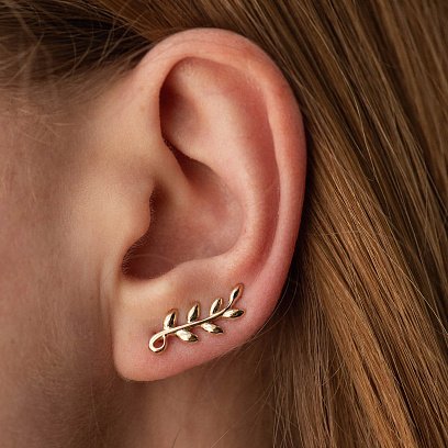 Серьги - клаймберы "Веточки" в желтом золоте с08556