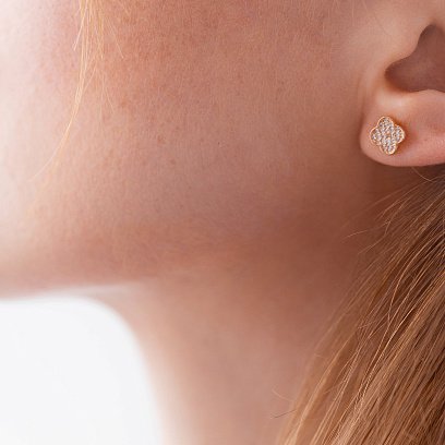 Золоті сережки - пусети "Конюшина" (фіаніти) с07889 №7