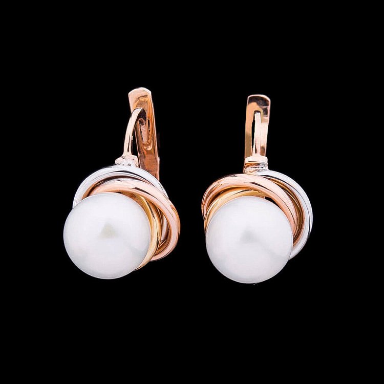 Золоті сережки з культ. прісн. перлами с02748 від ювелірного магазину Онікс - 3