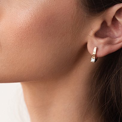 Золотые серьги "Love" с фианитами с07605 №6