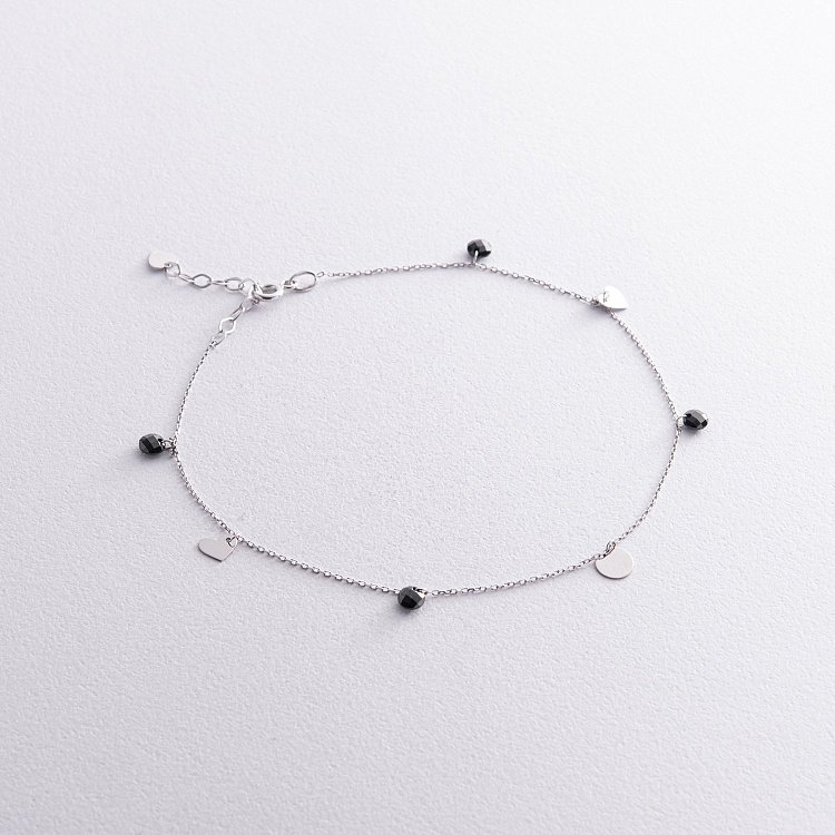 Золотий браслет "Сердечка і монетки" (фіаніти) на ногу б04901 від ювелірного магазину Онікс