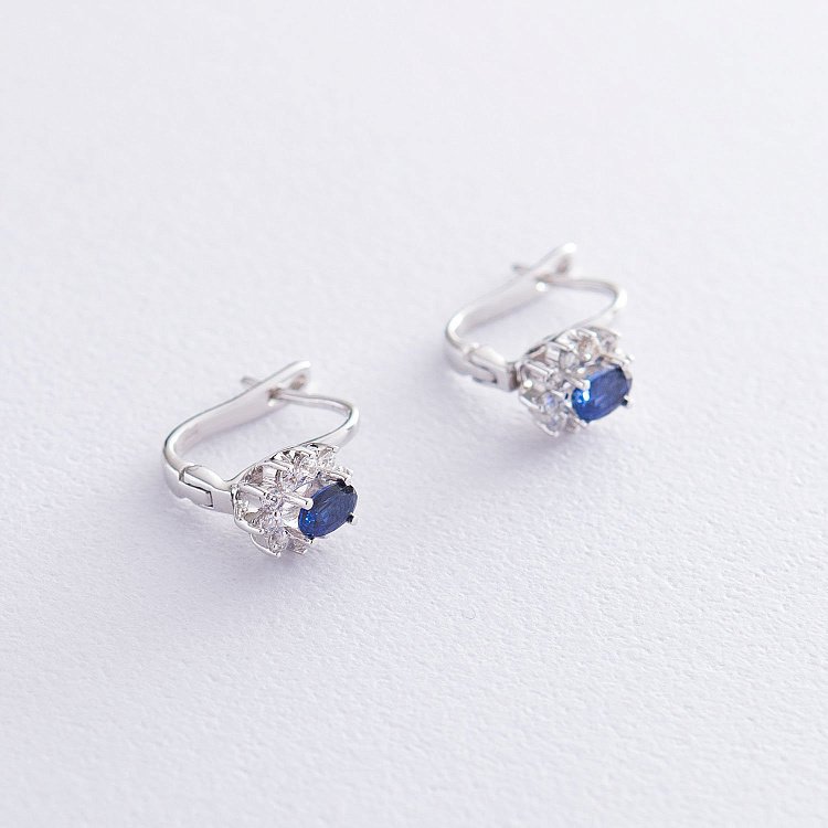 Золоті сережки з сапфірами і діамантами LDE0512-p від ювелірного магазину Онікс