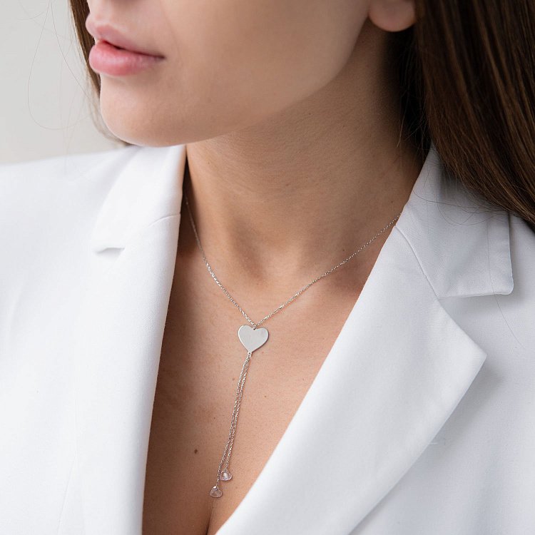 Кольє "Серце" в білому золоті (фіаніт) кол01678 від ювелірного магазину Онікс - 1