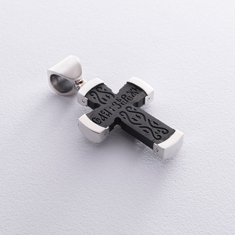 Срібний хрест "Розп'яття. Спаси і Збережи" з ебеновим деревом mini 1075 від ювелірного магазину Онікс - 6