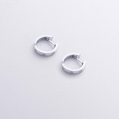 Серьги - кольца "Love" в белом золоте с09145 №5