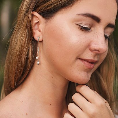 Золотые серьги Жемчуг на цепочке с05677 №10