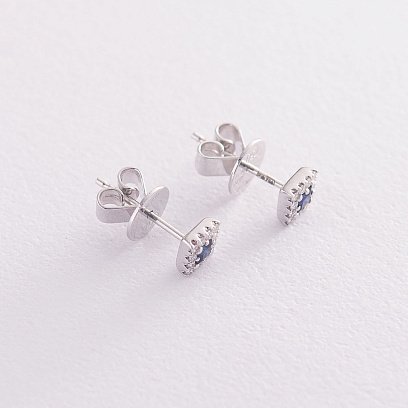 Золотые серьги "Квадрат" с сапфирами и бриллиантами сб0097lg №3