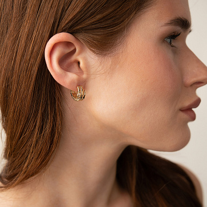 Сережки - кільця "Змії" у жовтому золоті (фіаніти) с09378 №5