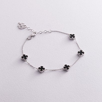 Браслет "Клевер" с ониксом mini (белое золото) б05249
