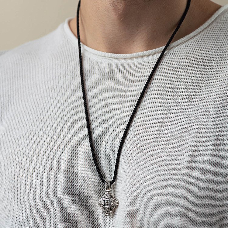 Срібний мощевик "Господь Вседержитель. Казанська ікона Божої Матері" з чорнінням 132475 від ювелірного магазину Онікс - 1