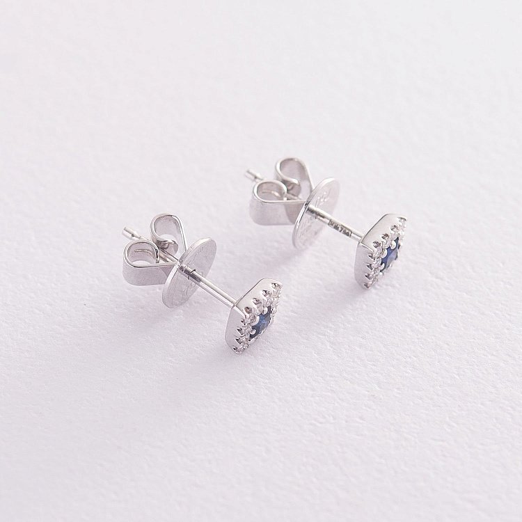 Золотые серьги "Квадрат" с сапфирами и бриллиантами сб0097lg от ювелирного магазина Оникс - 2