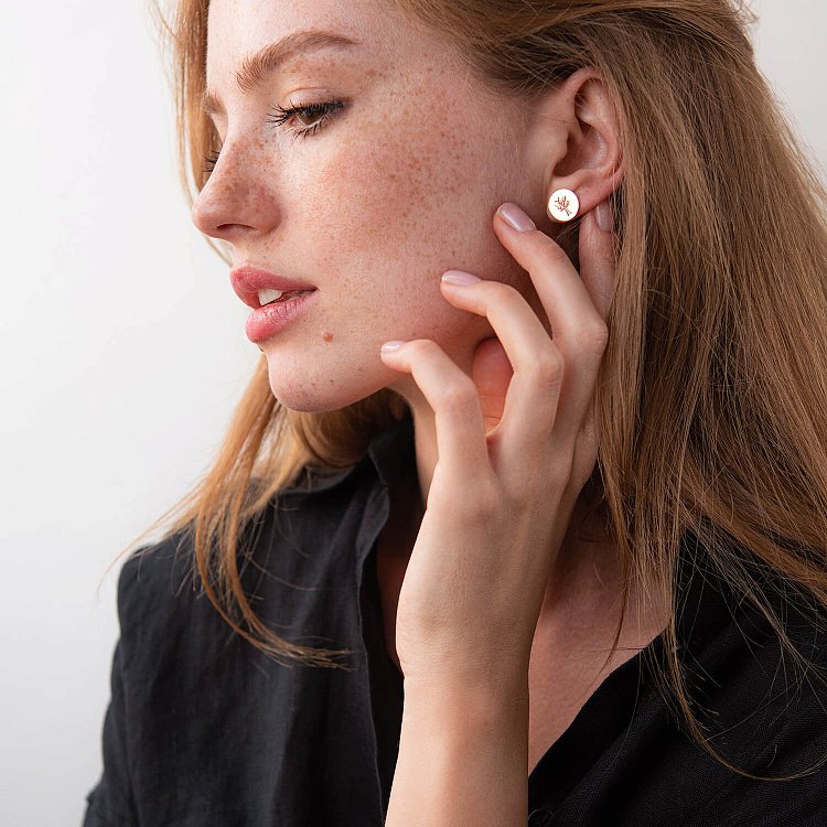 Сережки-пусети "Древо" в червоному золоті с06702 від ювелірного магазину Онікс - 3