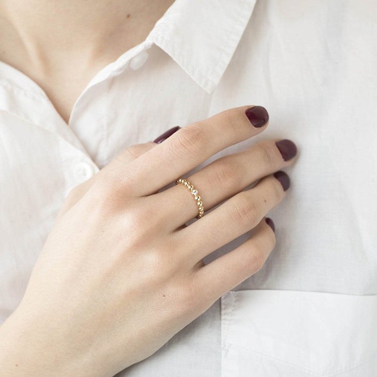 Золотое кольцо с фианитом к05712 от ювелирного магазина Оникс - 3