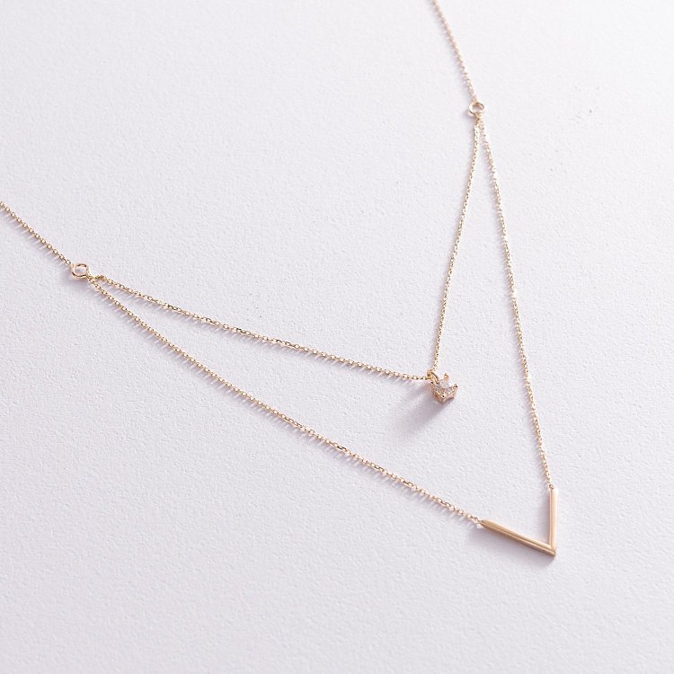 Золотое колье "Особенное" с фианитом кол02044 от ювелирного магазина Оникс