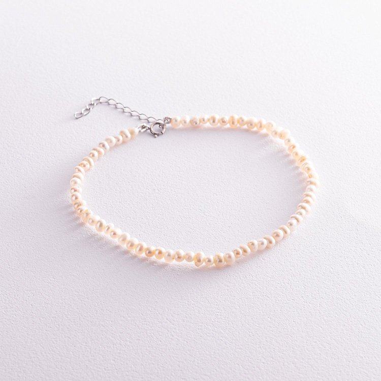 Серебряный браслет "Жемчужинки" на ногу 141661 от ювелирного магазина Оникс - 3