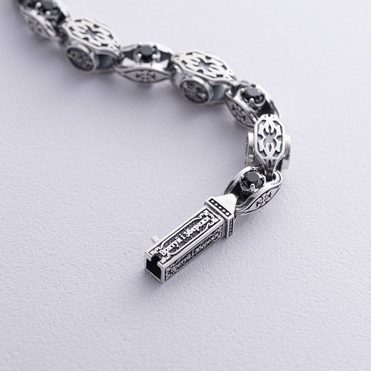 Чоловічий срібний браслет "Врятуй і Збережи" з фіанітами 1000б - 5 Чоловічий срібний браслет "Врятуй і Збережи" з фіанітами 1000б від ювелірного магазину Онікс - 5