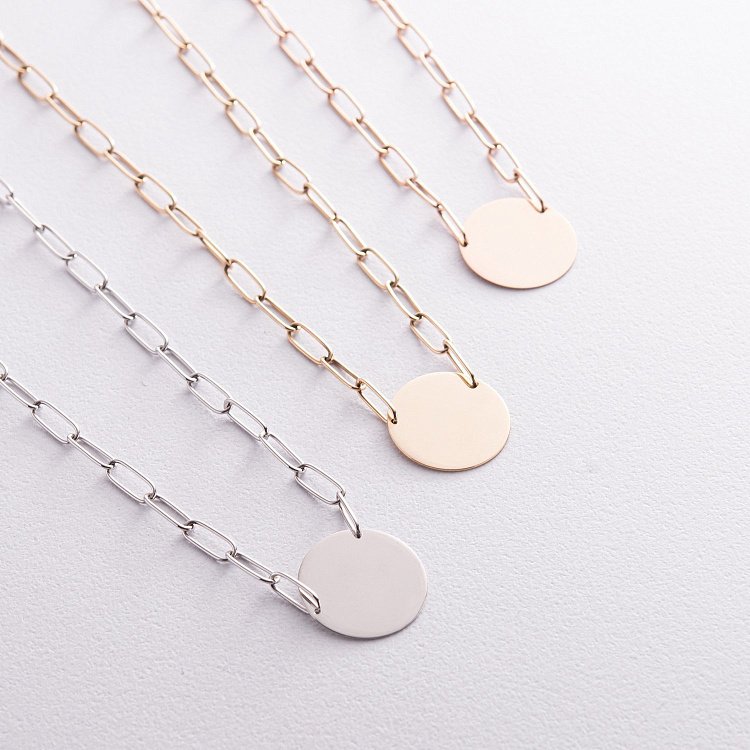 Колье с монеткой для гравировки (белое золото) кол02391 от ювелирного магазина Оникс - 3