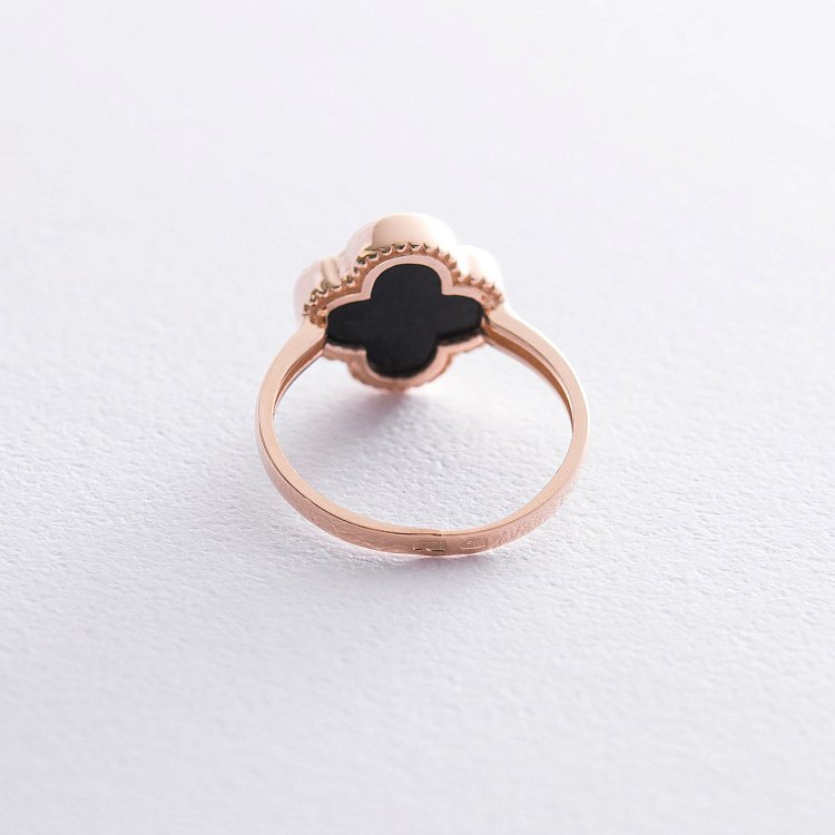 Каблучка "Конюшина" в червоному золоті (онікс) к06567 від ювелірного магазину Онікс - 2