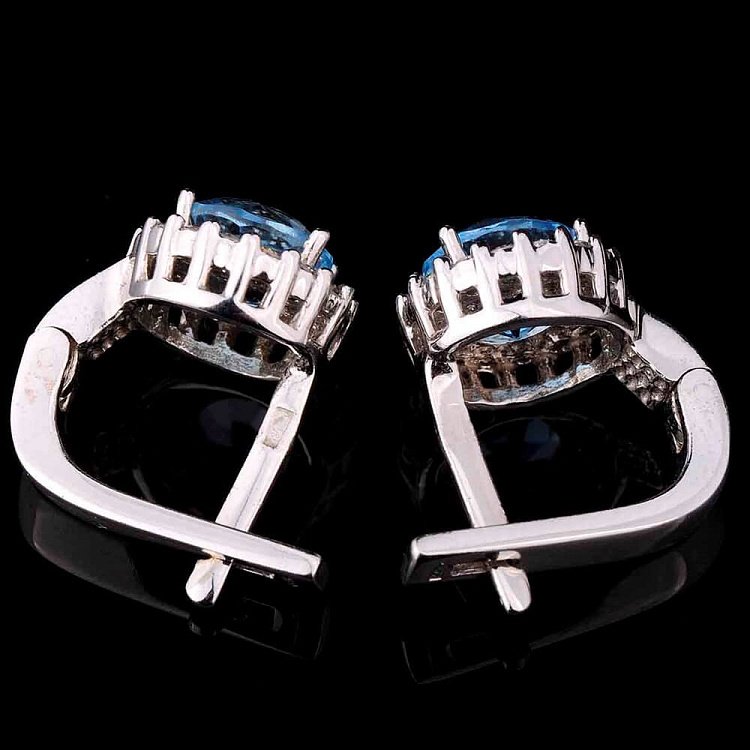 Золотые серьги с голубым топазом и фианитами с01684 от ювелирного магазина Оникс - 2