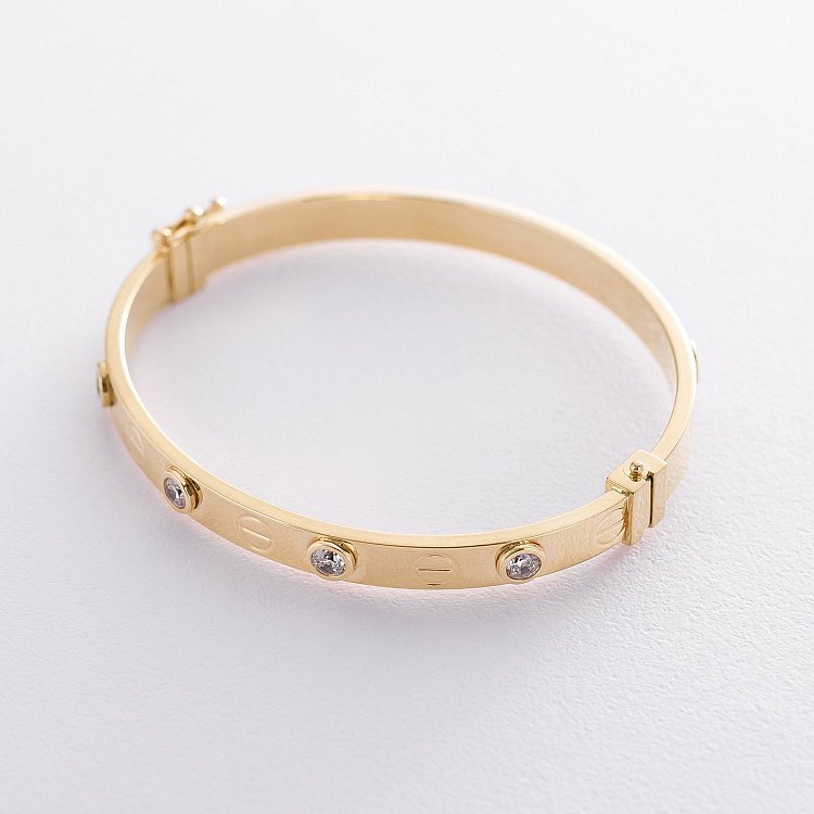 Жесткий золотой браслет с фианитами (0.6 см) б04195 от ювелирного магазина Оникс