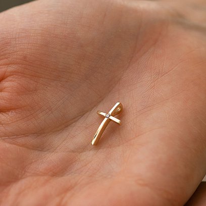 Крестик в желтом золоте с бриллиантом пб0316м №2