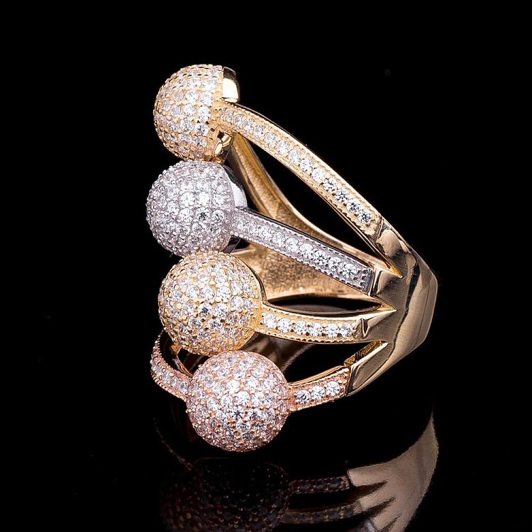 Эксклюзивное кольцо из белого, желтого и красного золота с фианитами к03929 от ювелирного магазина Оникс - 1