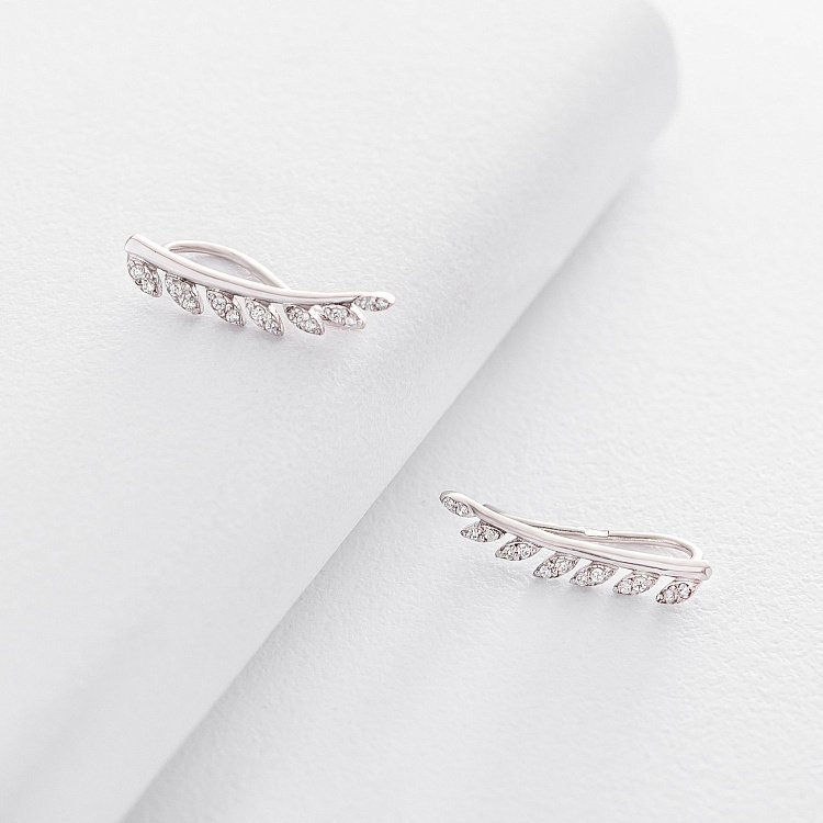 Золотые серьги - клаймберы с листиками с06267 от ювелирного магазина Оникс