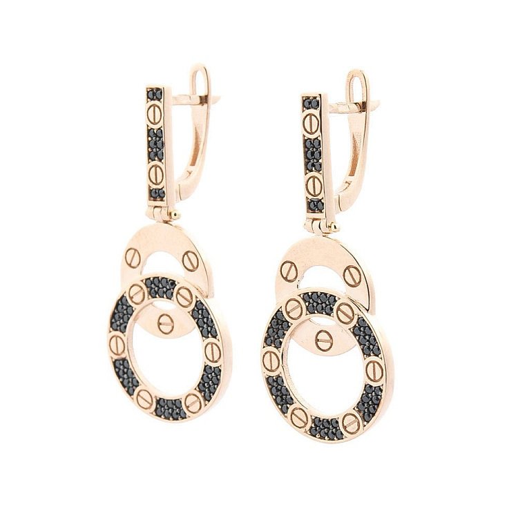 Золоті сережки з чорними фіанітами с05339 від ювелірного магазину Онікс