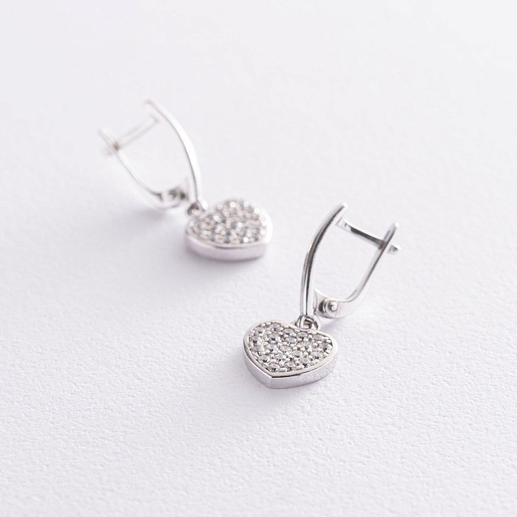 Серебряные серьги "Сердечки" (фианиты) 122903 от ювелирного магазина Оникс - 2