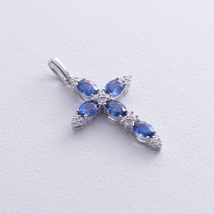 ?Золотий хрестик із синіми сапфірами і діамантами пб0327gm від ювелірного магазину Онікс