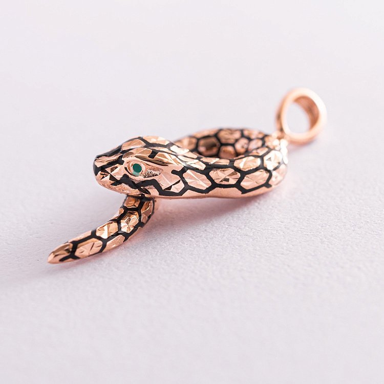 Золотой кулон "Змея" (эмаль) п03635 от ювелирного магазина Оникс - 3
