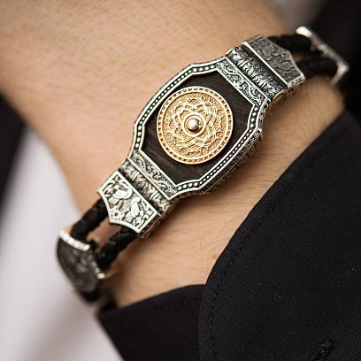 Серебряный браслет "Армянская Звезда" (эбеновое дерево) 817 №4