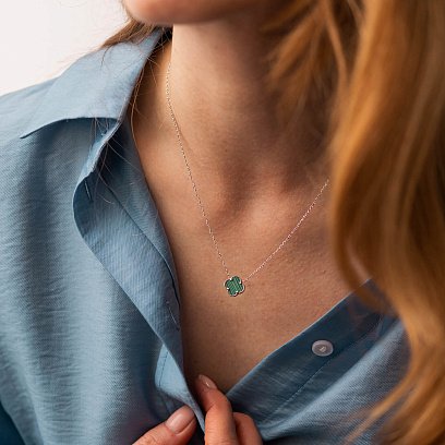 Срібне кольє "Конюшина" (синт. малахіт) 18339 №4