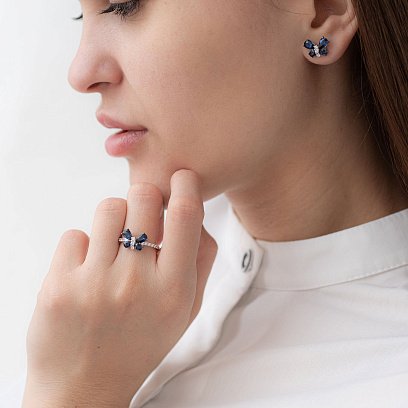 Золота каблучка "Метелик" (сапфір, діамант) кб0249sth №2