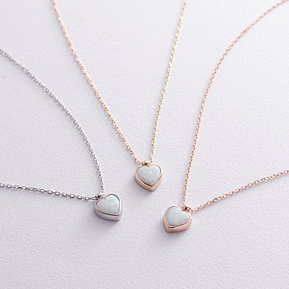 Кольє "Сердечко" з синт. опалом (біле золото) кол02411 №7